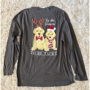 Christmas Long Sleeve T Shirt Dogs 'Tis the Season To Be Tacky XL Gray NEW